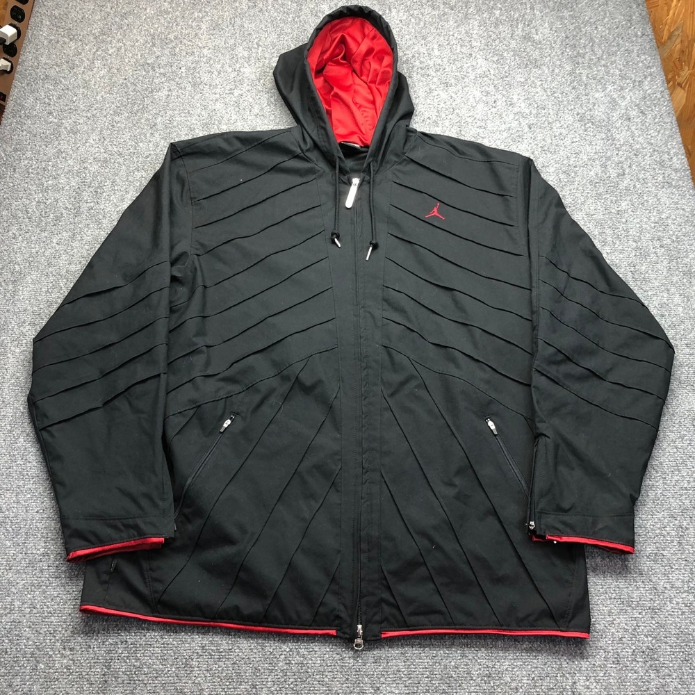 Jordan Mens Full Zip Pleated Sunburst Windbreaker Jacket Black Red XXL